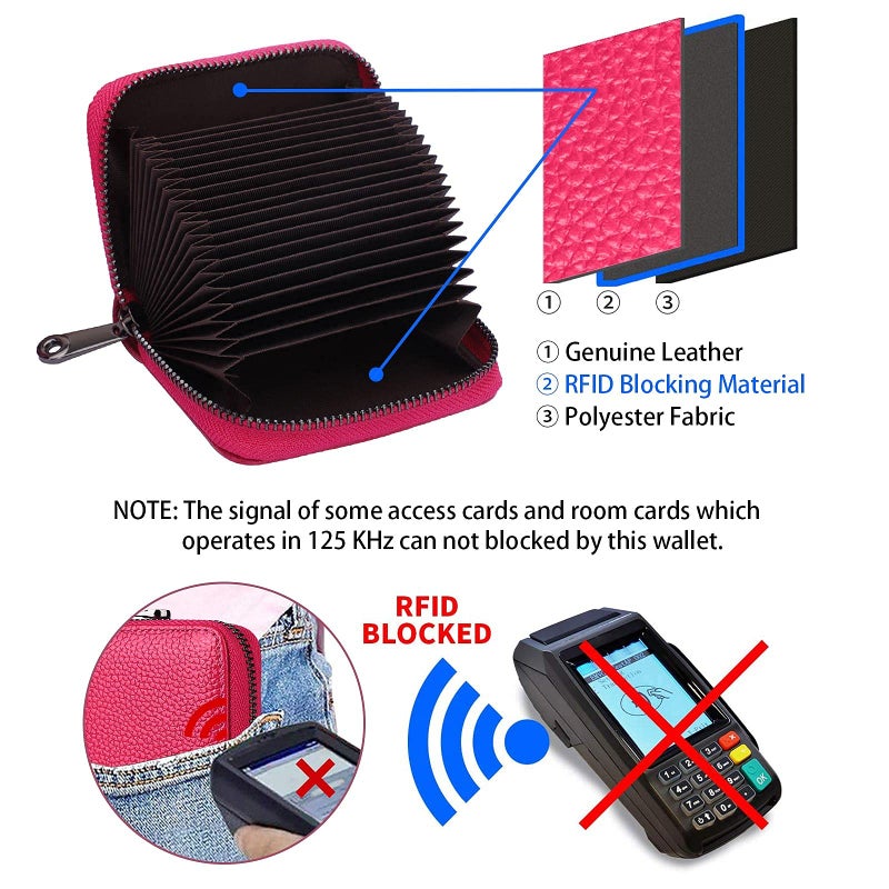 Linno RFID 20 Slots Credit Card Holder Genuine Leather Small Wallet for Women or Men with Zipper - Image 3